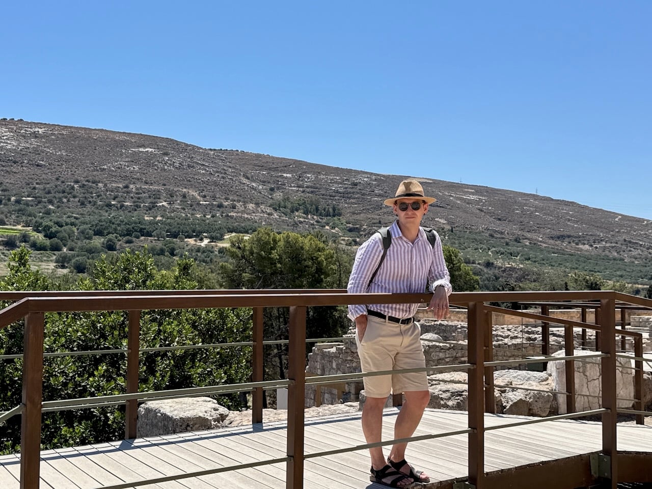 Rick on a walkway above the ruins of Knossos